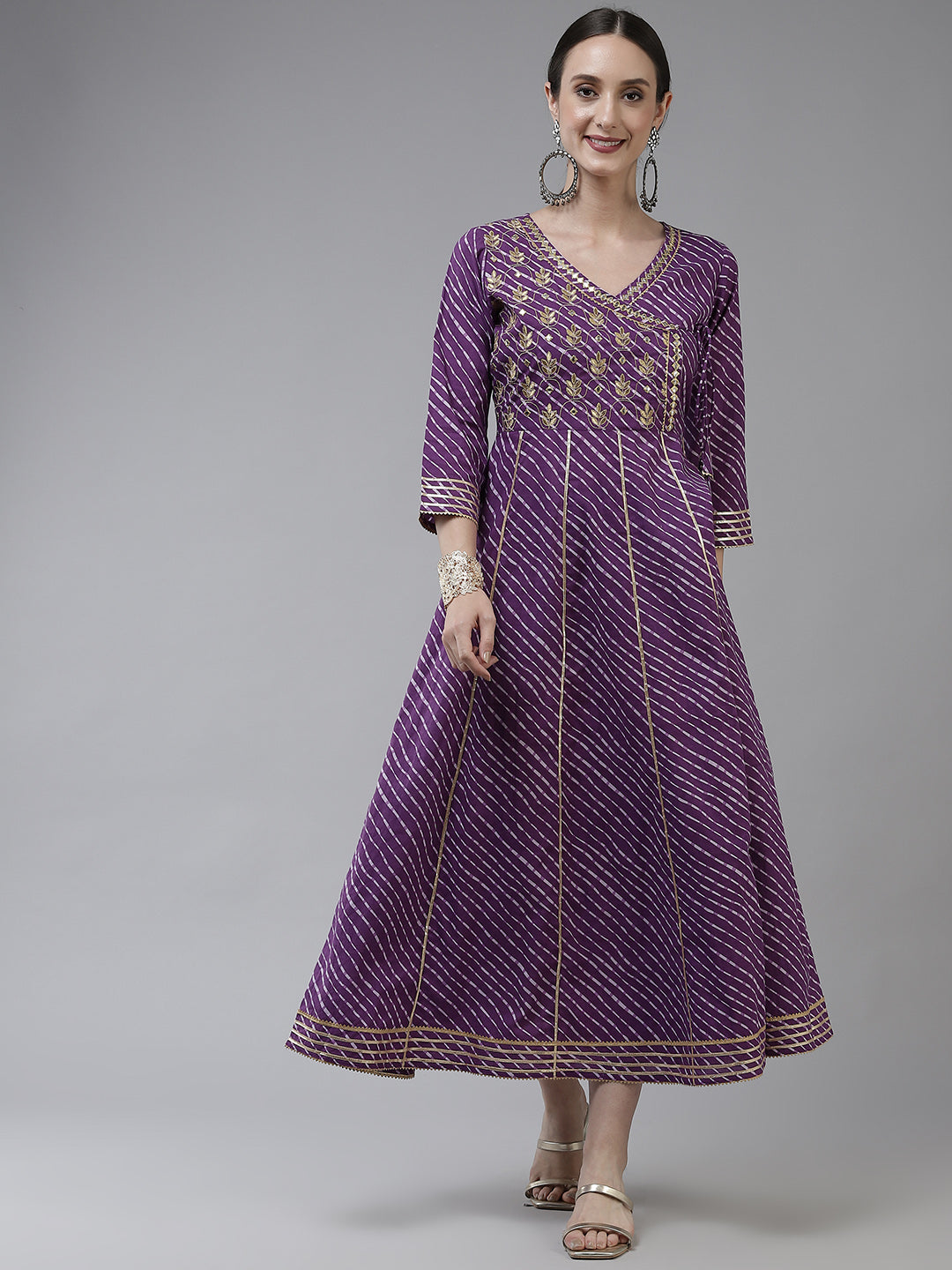 Purple Ethnic Motifs Maxi Dress-Indiakreations-JS9778DRSPRS