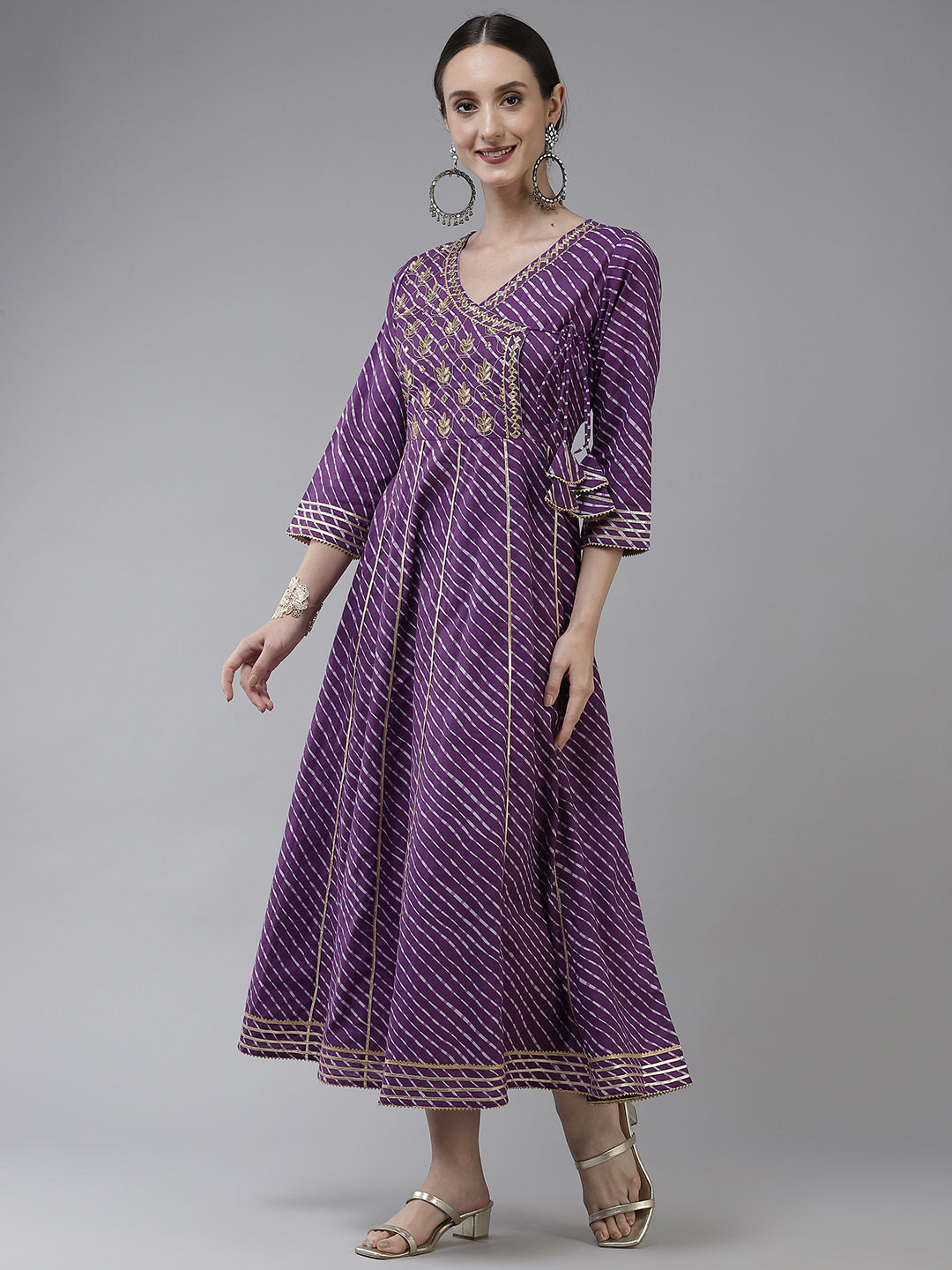 Purple Ethnic Motifs Maxi Dress-Indiakreations-JS9778DRSPRS