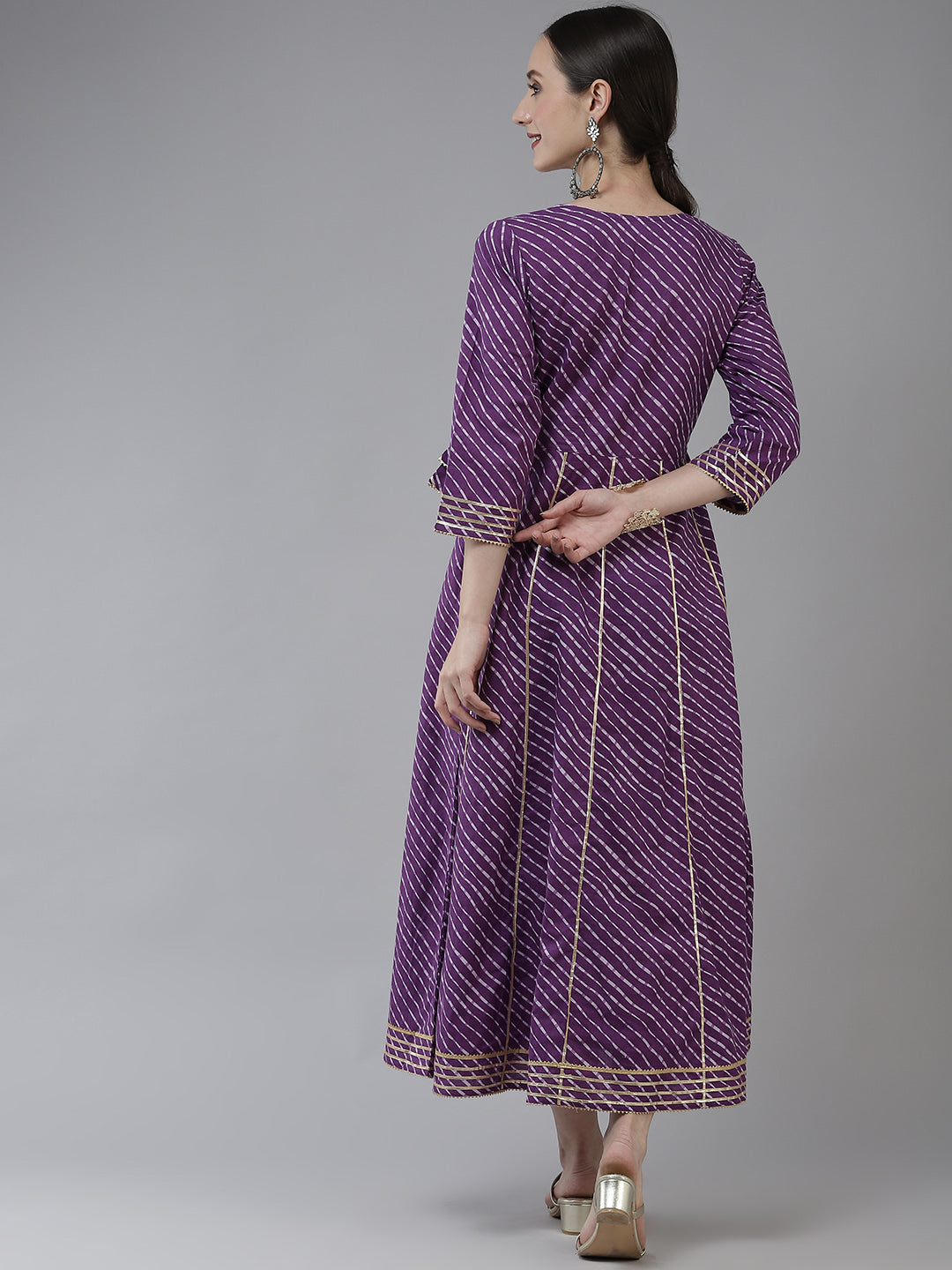 Purple Ethnic Motifs Maxi Dress-Indiakreations-JS9778DRSPRS