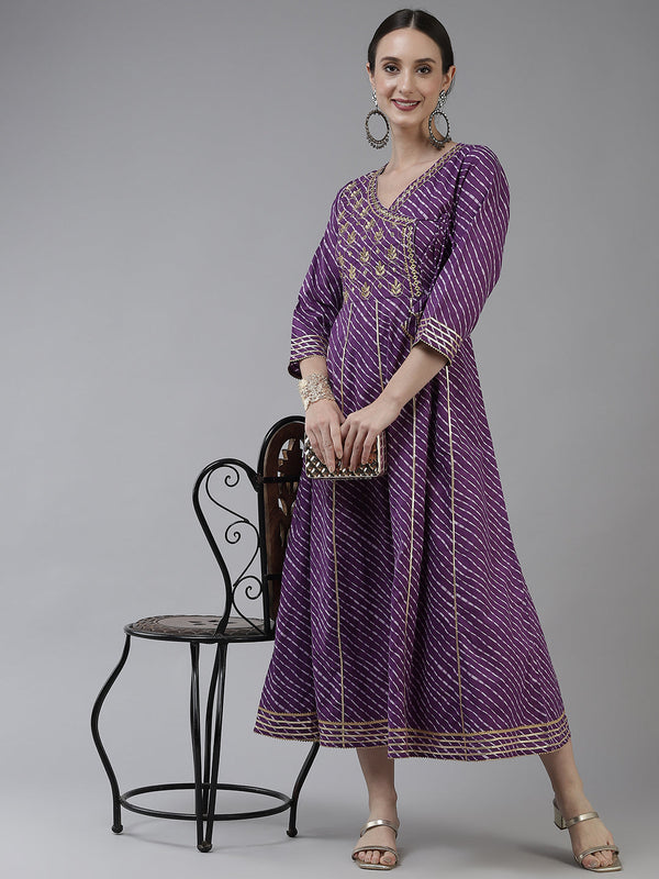 Purple Ethnic Motifs Maxi Dress-Indiakreations-JS9778DRSPRS