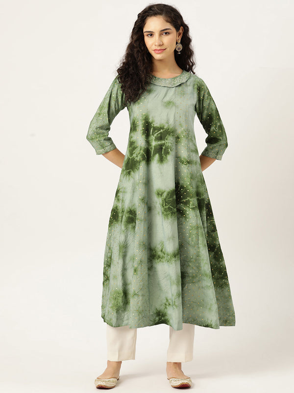 Women's Flared A-Line Dress (Green) - VAABA