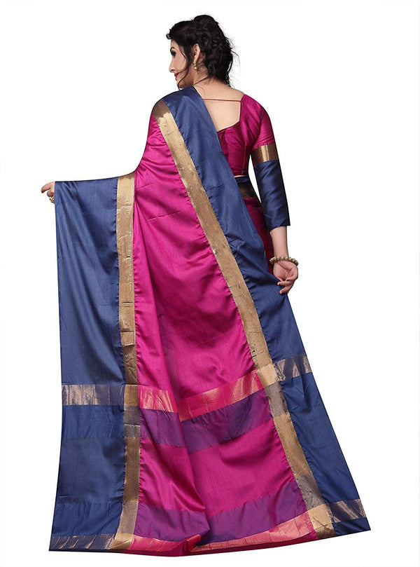 Women's Vamika Pink Cotton Silk Weaving Saree - Vamika