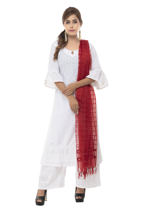 Women's Cotton Square Red Dupatta Mfd0039 - Moeza