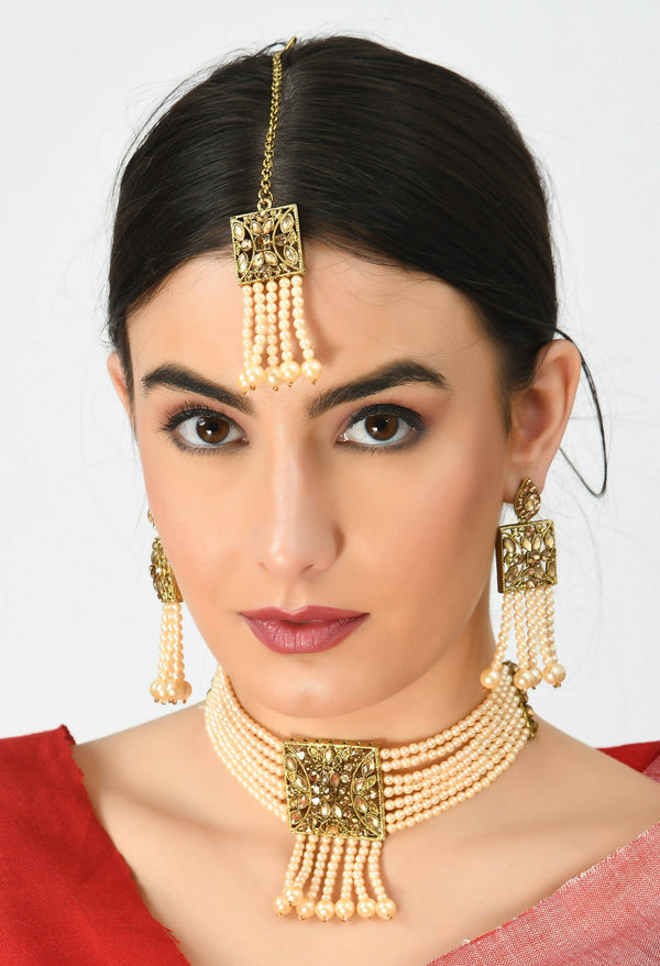 Kamal Johar Gold-Plated Pearls Necklace Set Mangalsutra Jkms_071