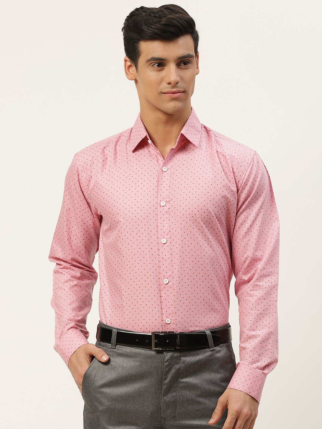 Mens Cotton Pink Printed Formal Shirt - Sojanya