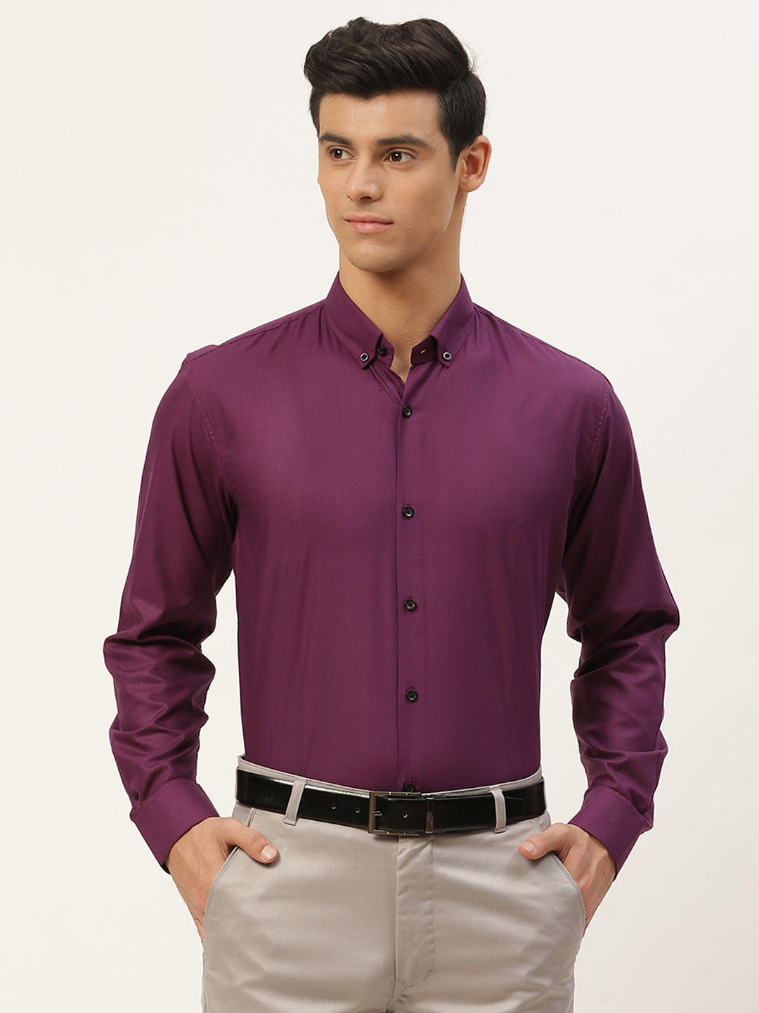 Men's Cotton Dark Purple Formal Shirt - Sojanya