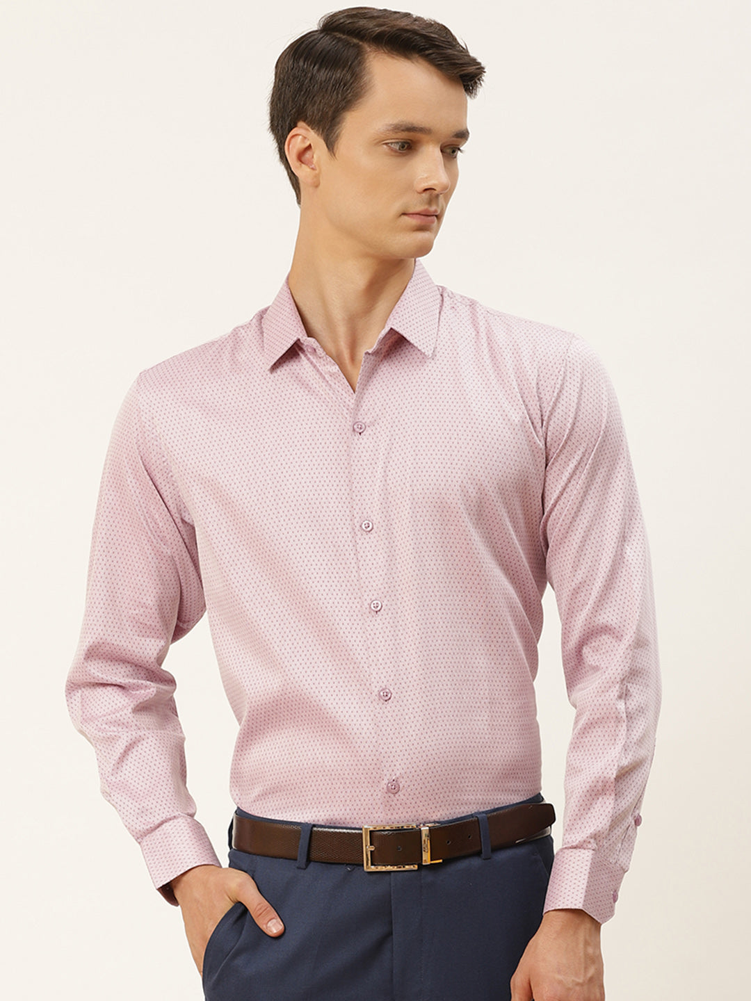 Mens Cotton Mauve Self Design Formal Shirt - Sojanya