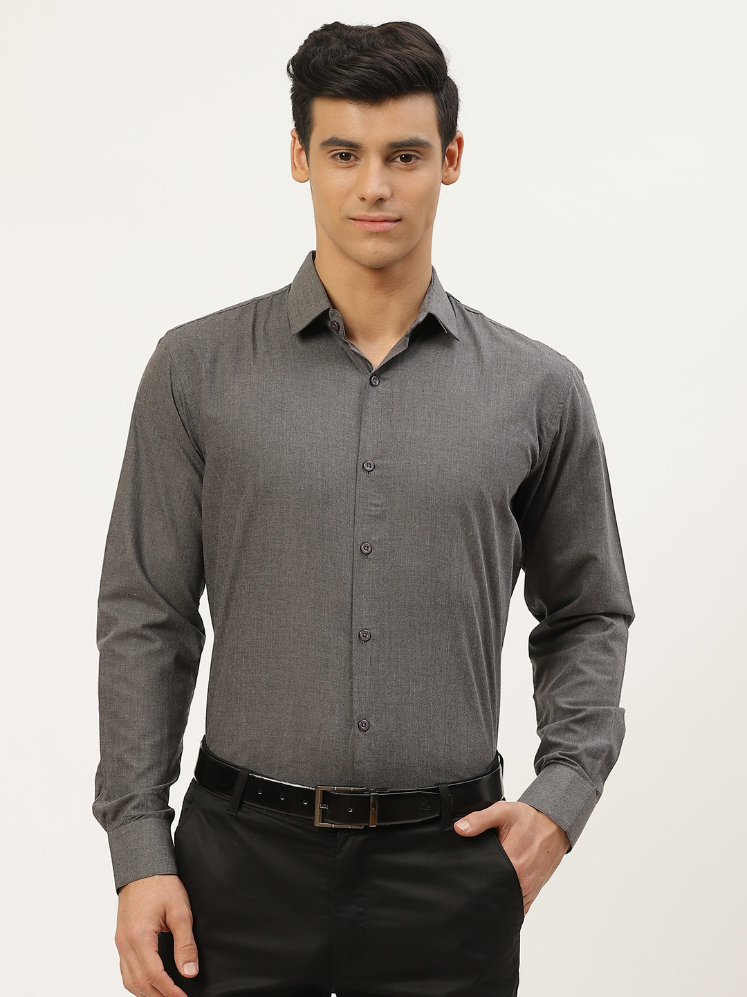 Men's Cotton Charcoal Grey Classic Formal Shirt - Sojanya