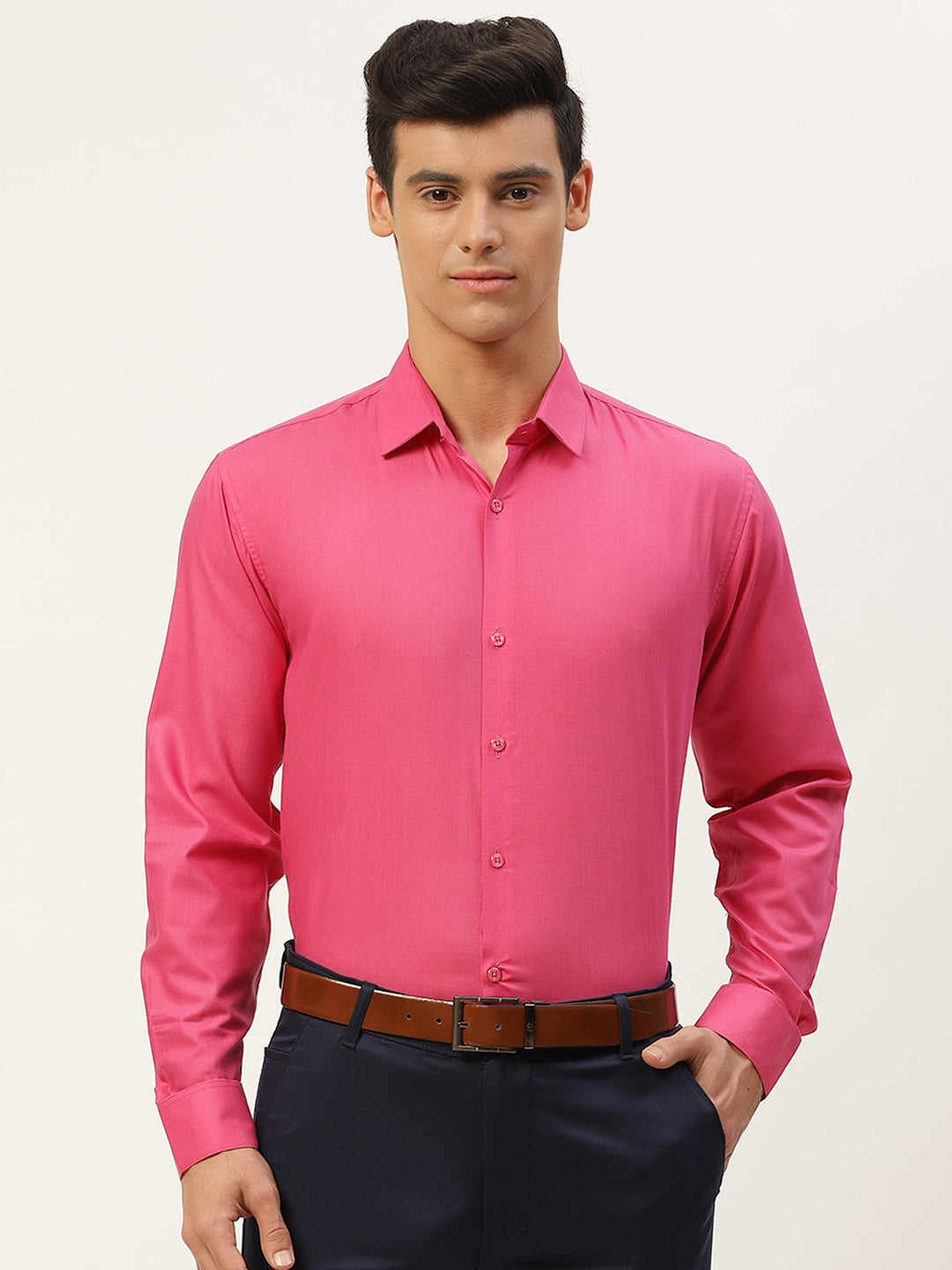 Men's Cotton Dark Pink Classic Formal Shirt - Sojanya