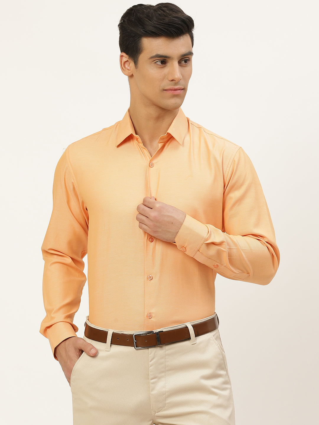 Men's Cotton Coral Self Design Classic Formal Shirt - Sojanya