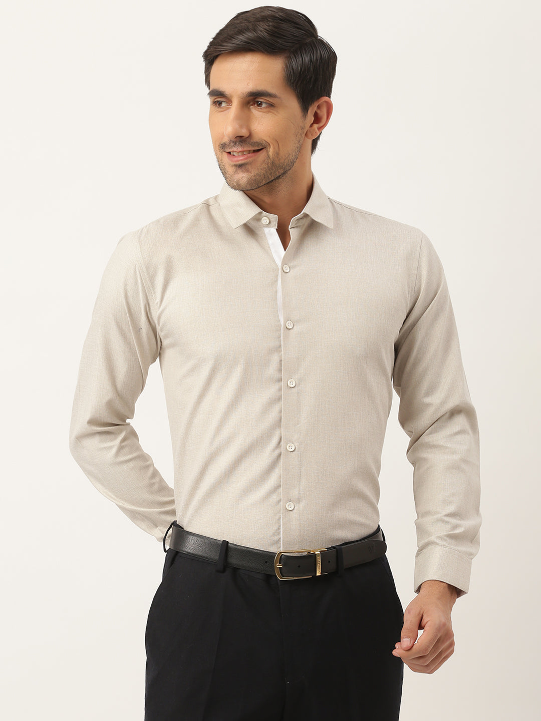 Men's Cotton Linen Light Brown Formal Shirt - Sojanya