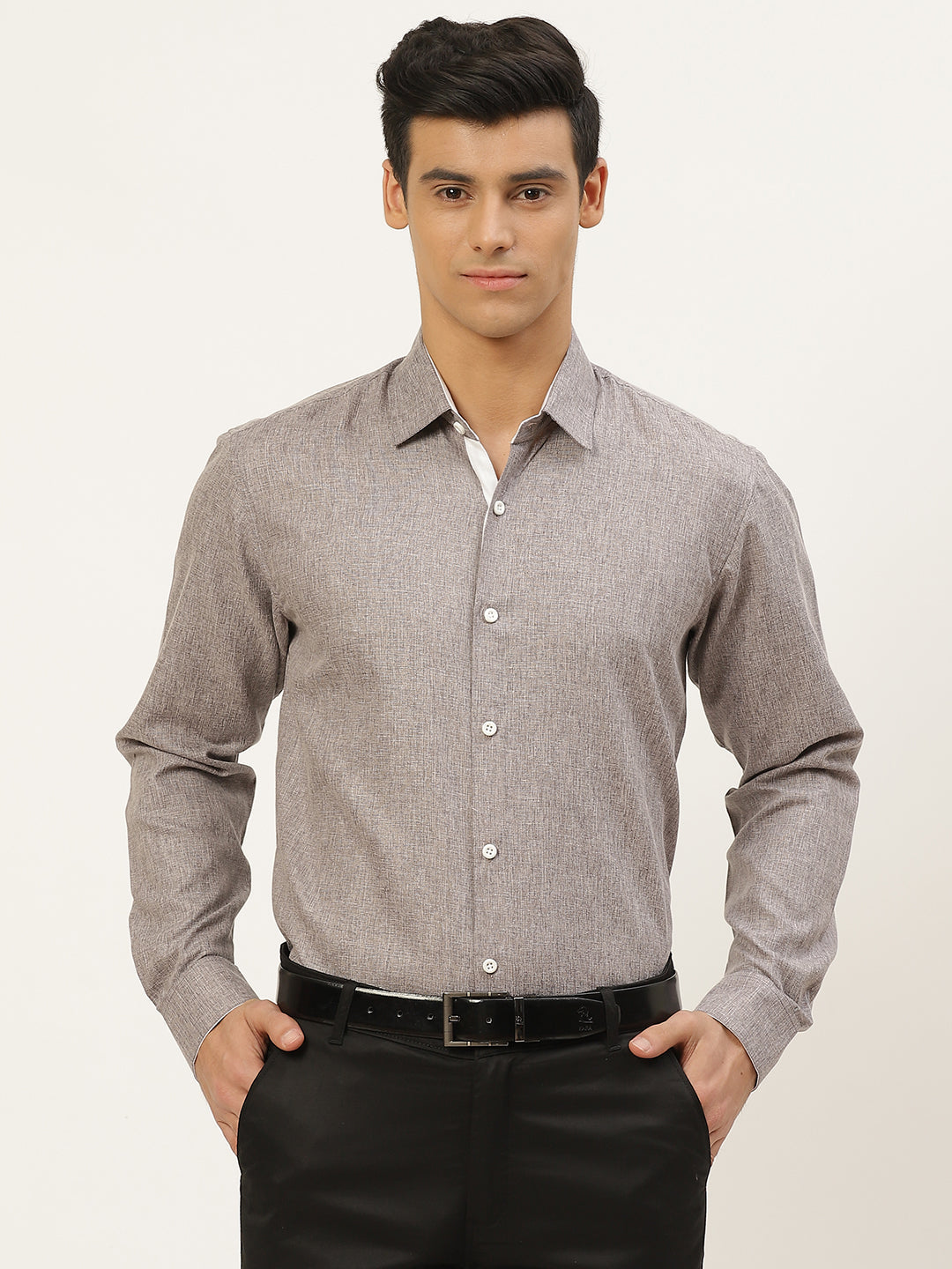 Men's Cotton Linen Coffee Brown Formal Shirt - Sojanya