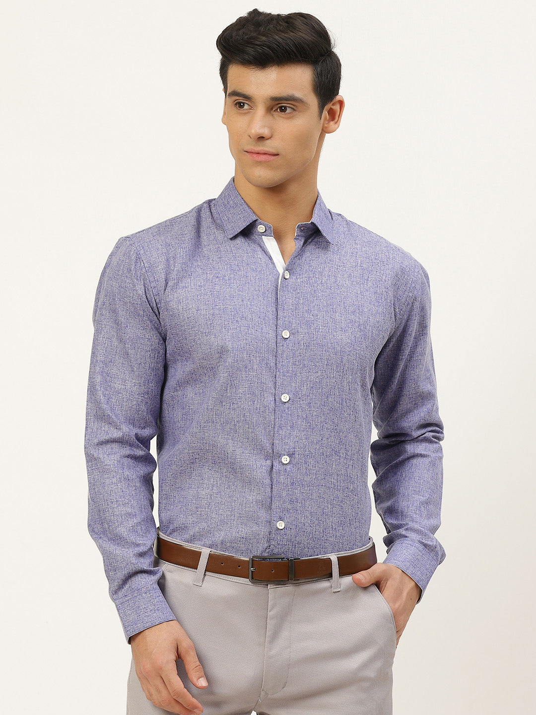 Men's Cotton Linen Indigo Blue Formal Shirt - Sojanya