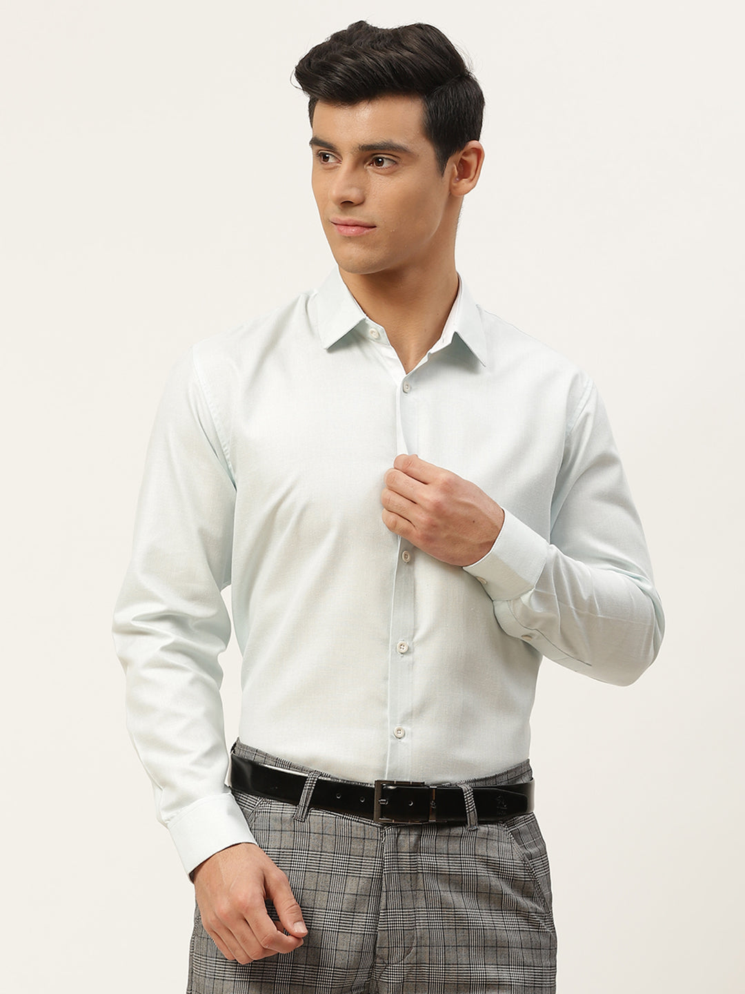 Men's Cotton Linen Sea Green Formal Shirt - Sojanya