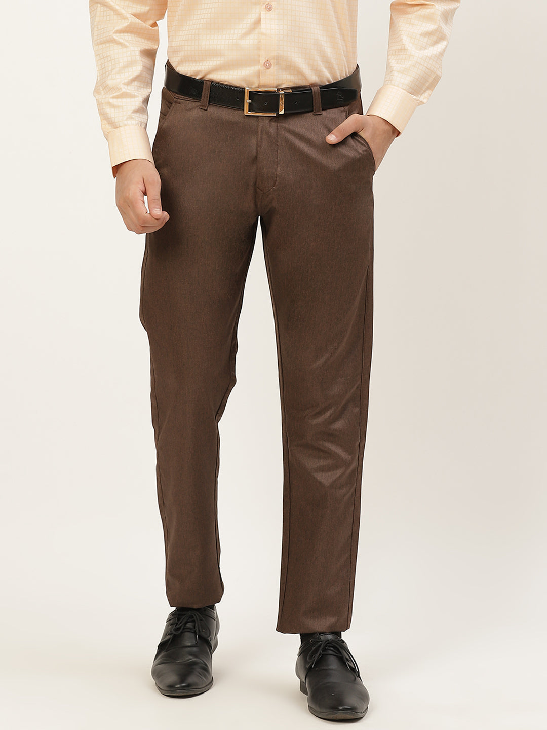 Men's Cotton Blend Brown Formal Trousers - Sojanya