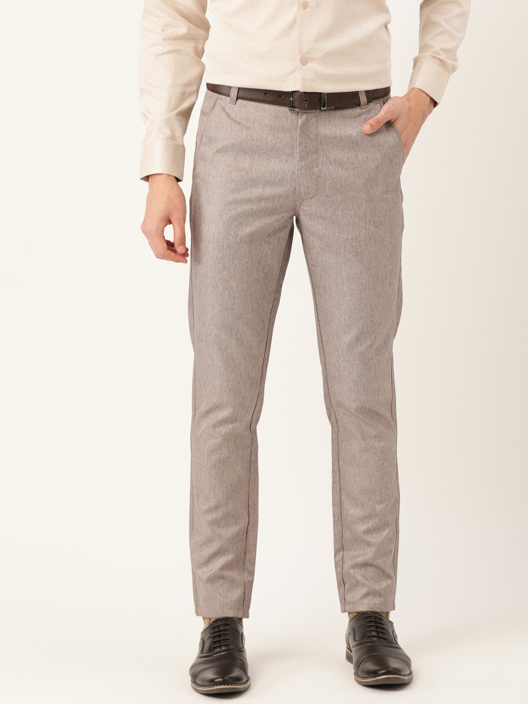 Men's Cotton Blend Peach Formal Trousers - Sojanya