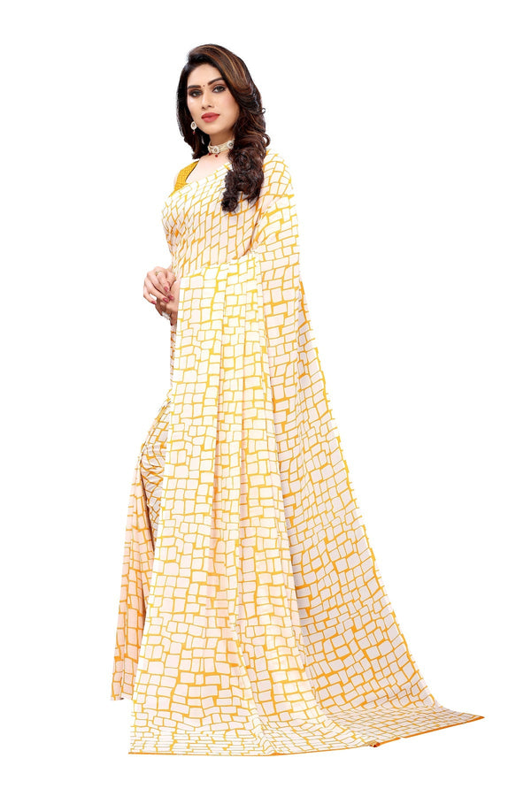 Women's Yellow Printed Georgette Saree - Vamika