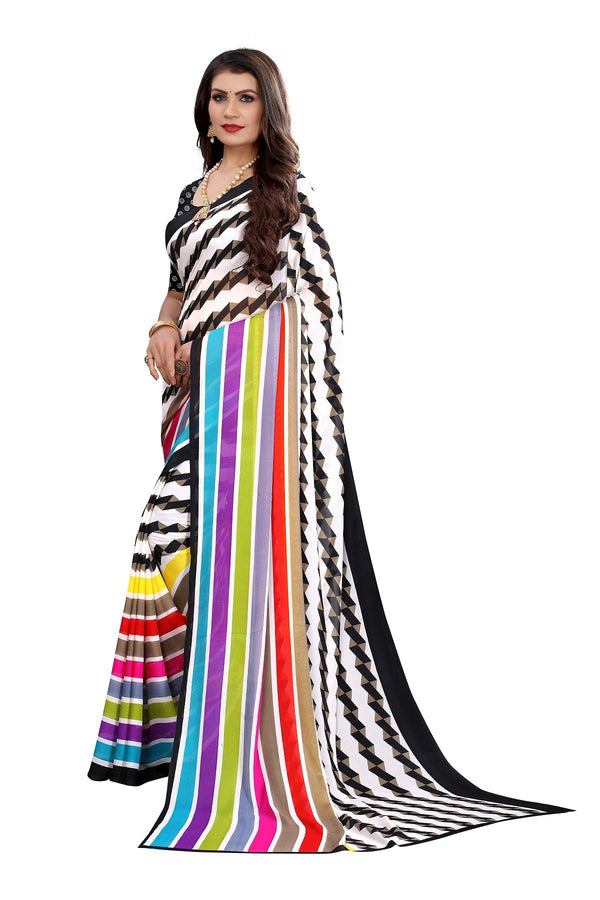 Women's Multicolor Printed Georgette Saree - Vamika