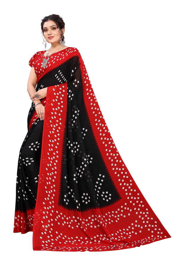 Women's Black Printed Georgette Saree - Vamika