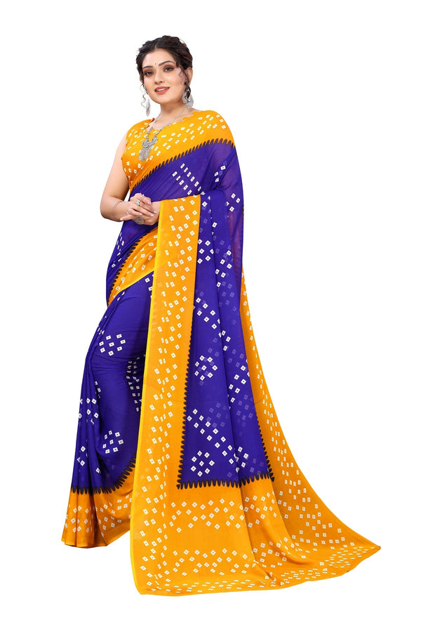 Women's Blue Printed Georgette Saree - Vamika