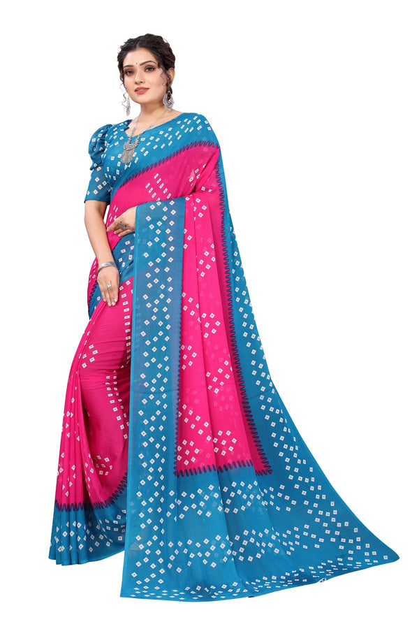 Women's Pink Printed Georgette Saree - Vamika