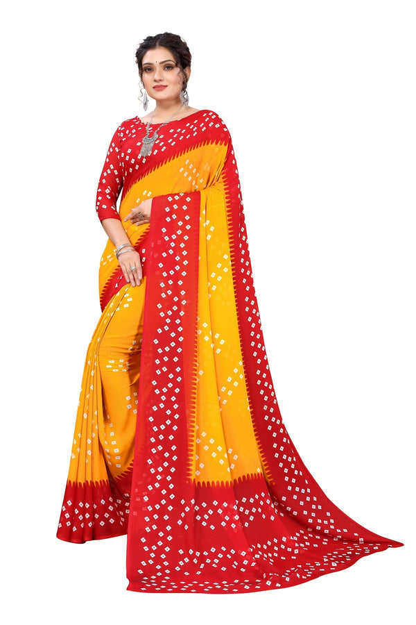 Women's Yellow Printed Georgette Saree - Vamika