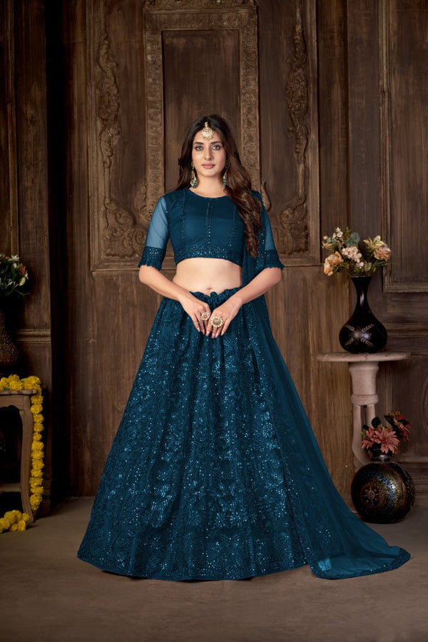 Women's Pestal Net Embroidered Lehenga Choli Set - Dwija Fashion