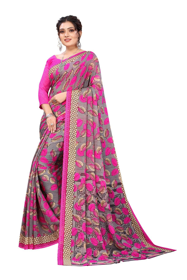 Women's Pink Printed Georgette Saree - Vamika