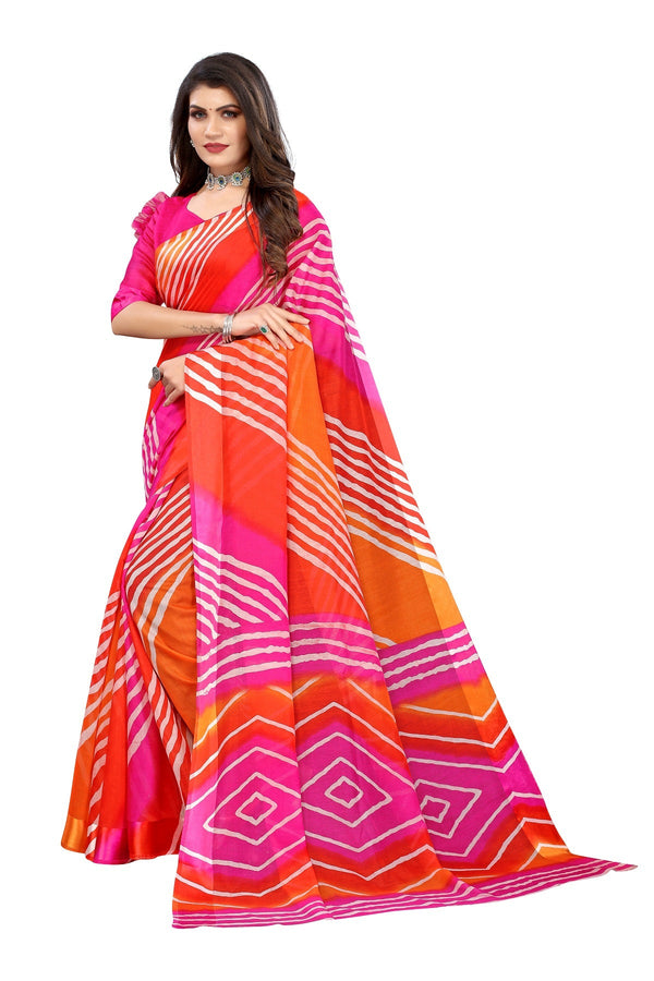 Women's Pink Linen Satin Border Saree - Vamika