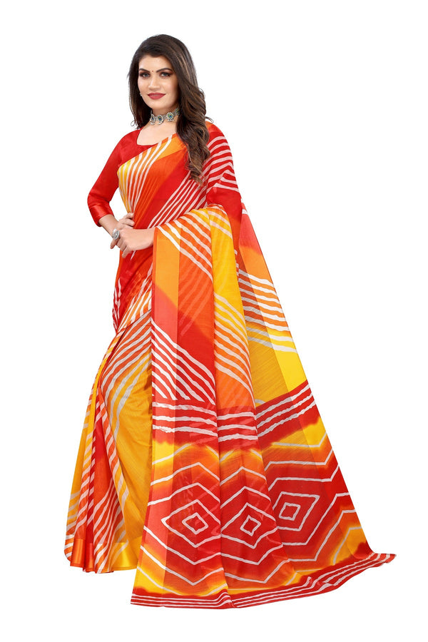 Women's Red Linen Satin Border Saree - Vamika