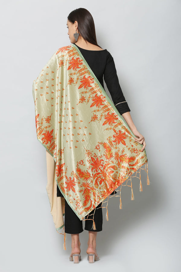 Women's Orange Color Polyster Velvet  Digital Printed Dupatta - VAABA