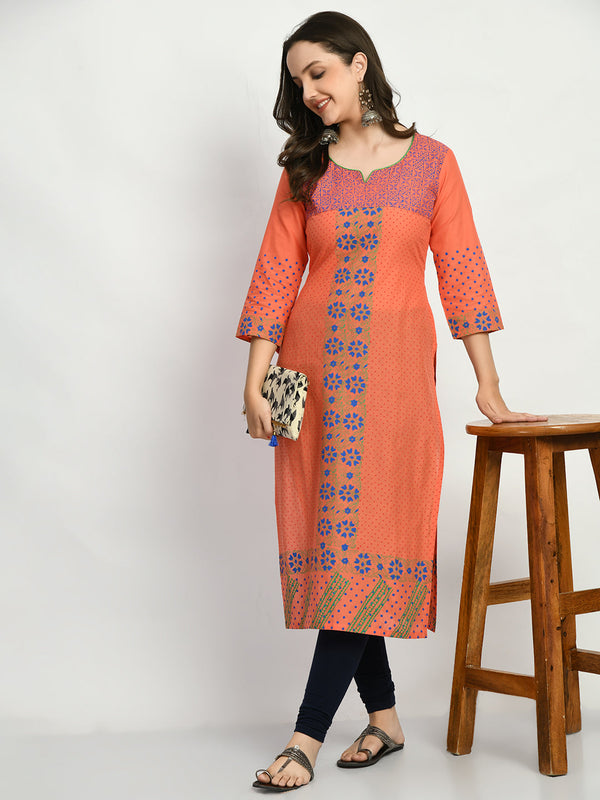 Women's Peach Handblock Printed Kurta - Noz2Toz