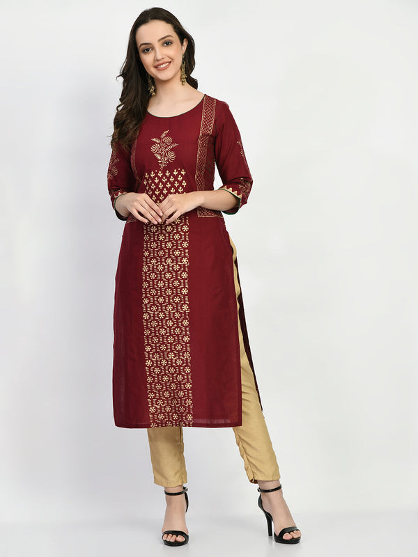 Women's Brown Handblock Printed Kurta - Noz2Toz