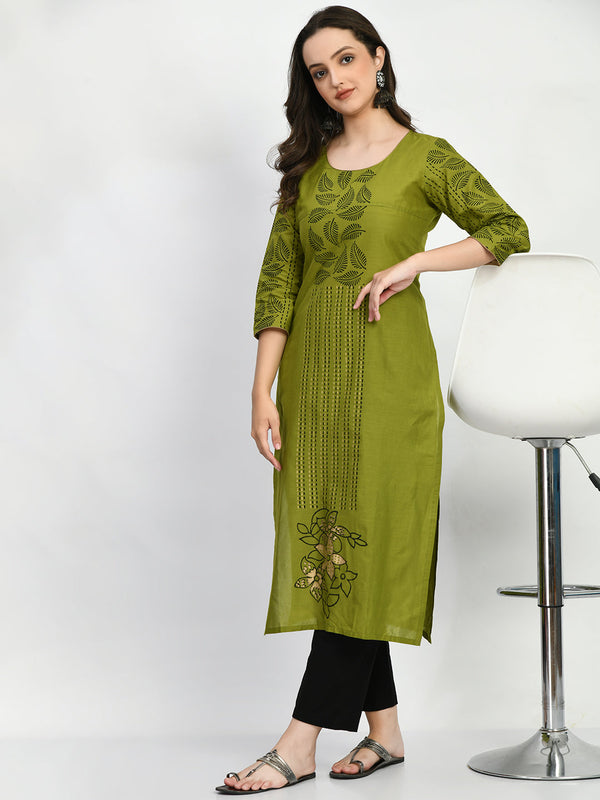 Women's Green Handblock Printed Kurta - Noz2Toz