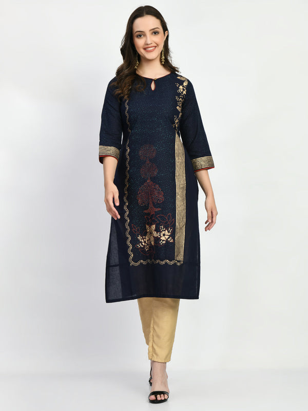 Women's Blue Hand block Printed Kurta - Taantav