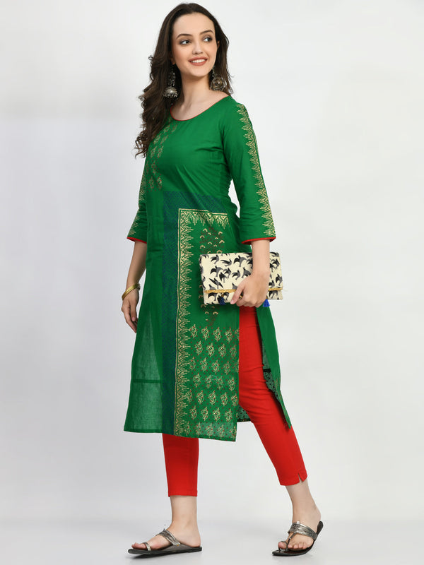 Women's Green Handblock Printed Kurta - Noz2Toz