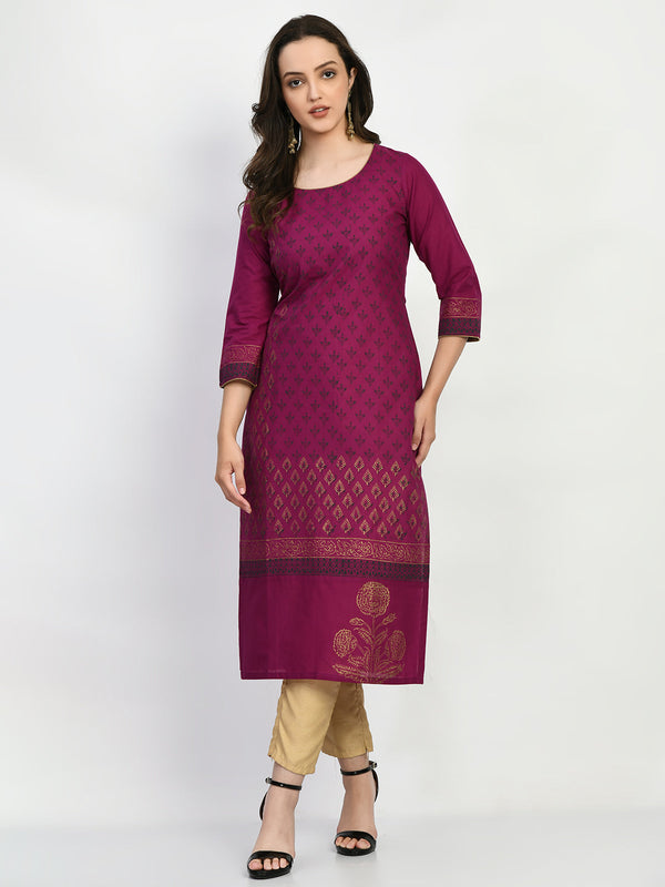 Women's Purple Handblock Printed Kurta - Noz2Toz