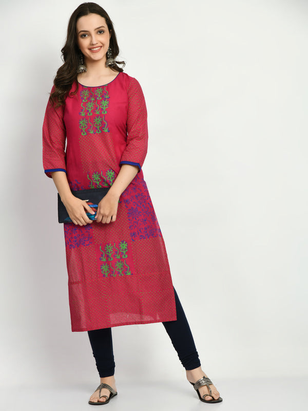 Women's Magenta Handblock Printed Kurta - Noz2Toz