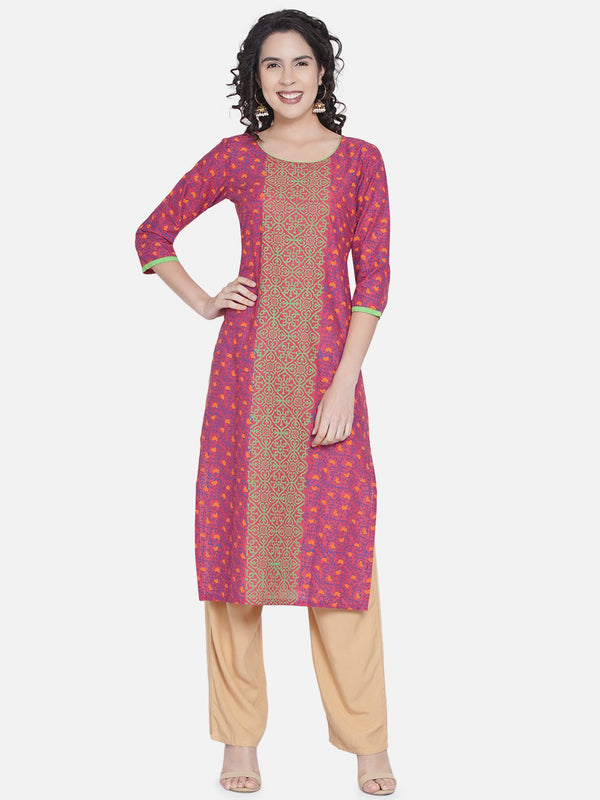 Women's Classic Purple Tribal Print Ajrakh Hand Block Cotton Printed Straight Kurta - Wahe-Noor