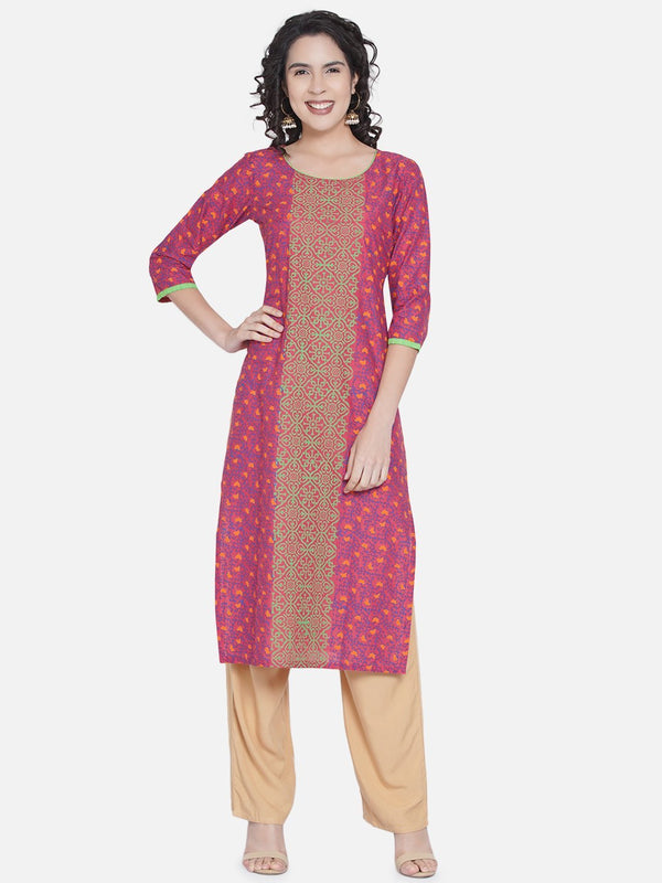 Women's Classic Purple Tribal Print Ajrakh Hand Block Cotton Printed Straight Kurta - Noz2Toz