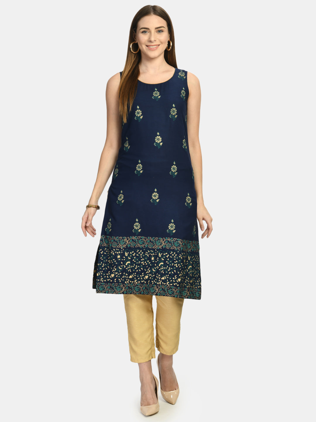 Women's Blue Handblock Printed Kurta - Noz2Toz