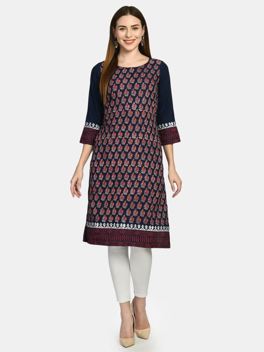 Women's Blue Ethnic Motifs Block Print Kurta - Noz2Toz