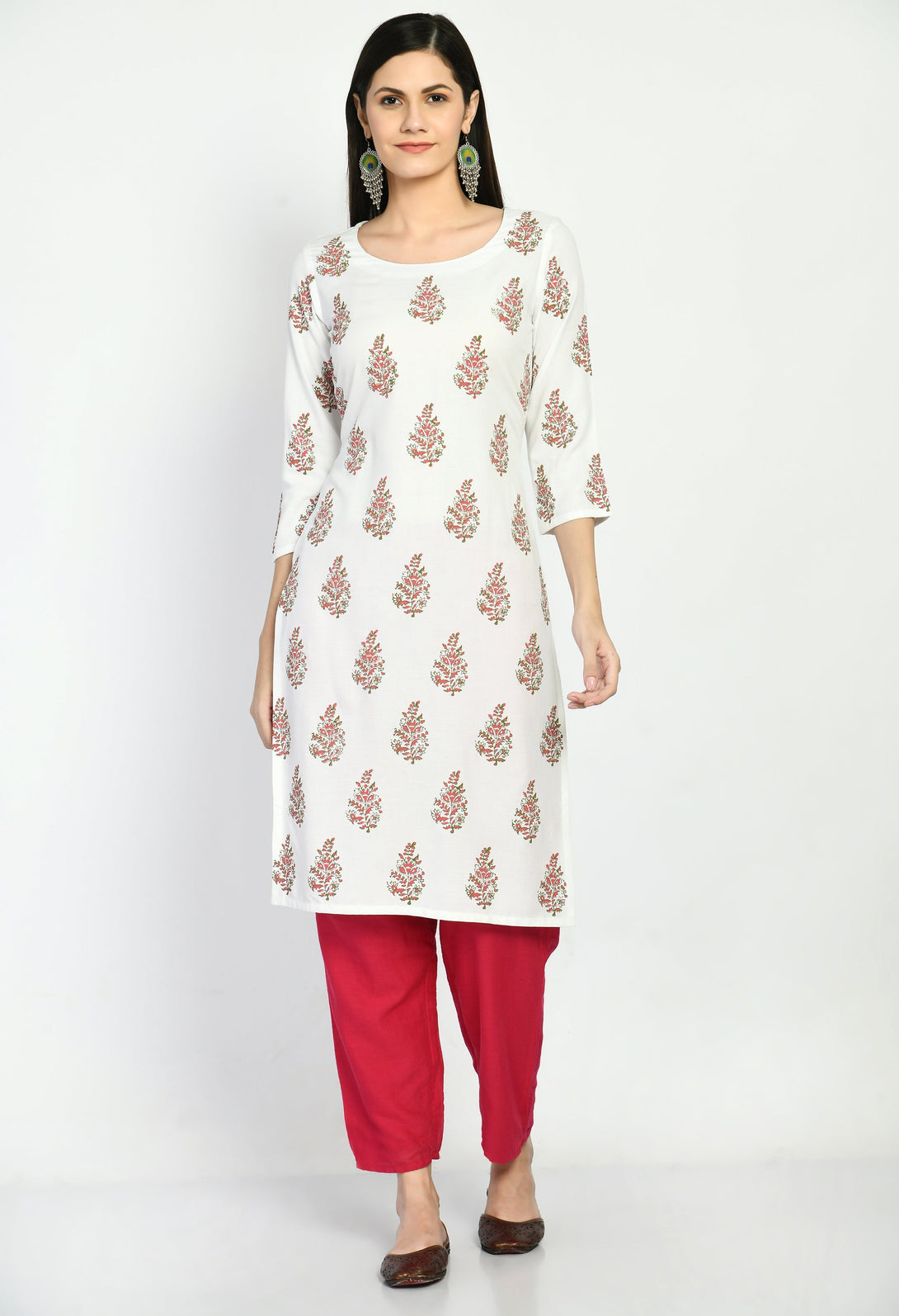 Women's White Hand Block Printed Kurta - Noz2Toz