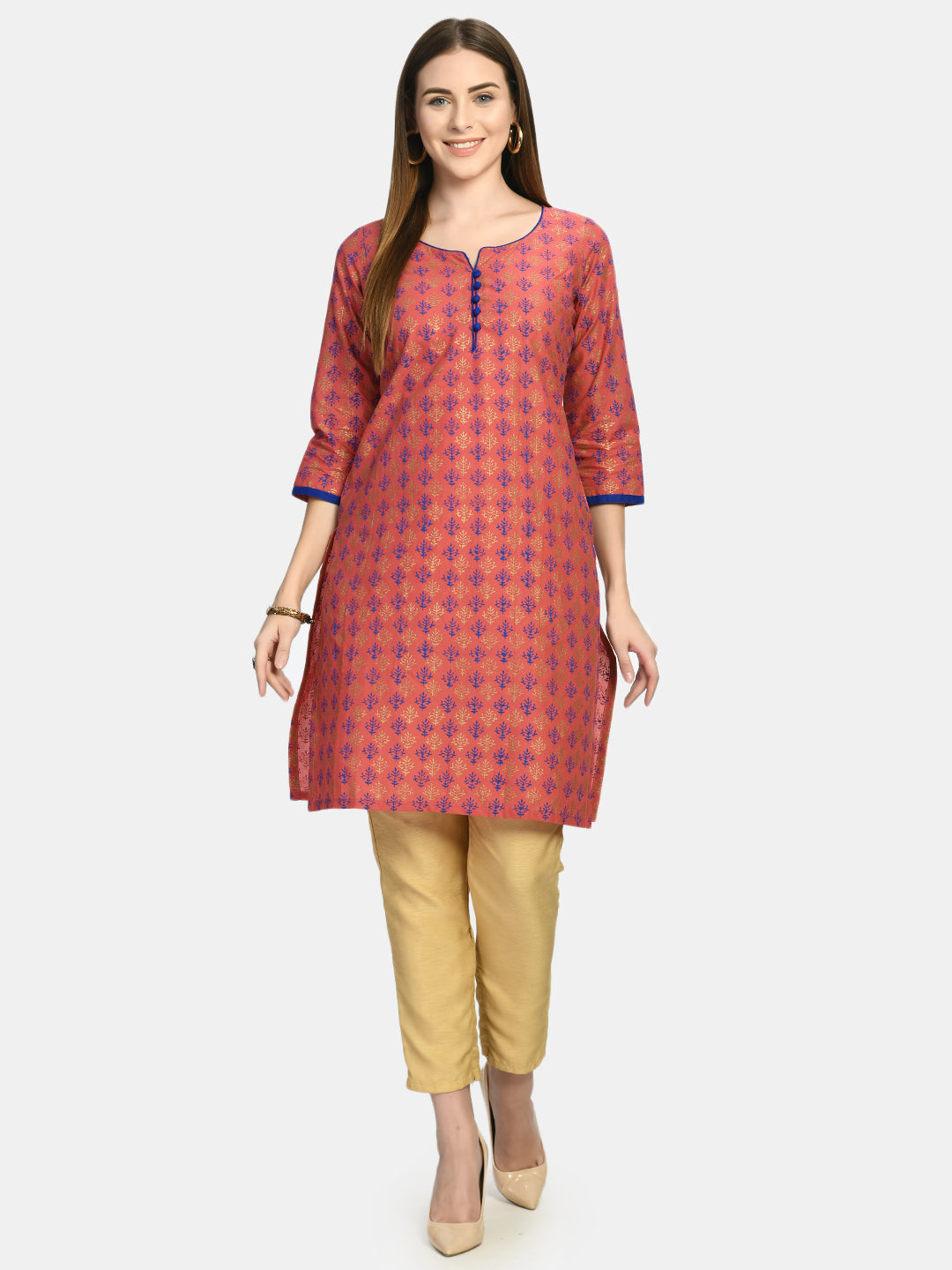 Women's Old Rose Hand Block Printed Kurta - Noz2Toz