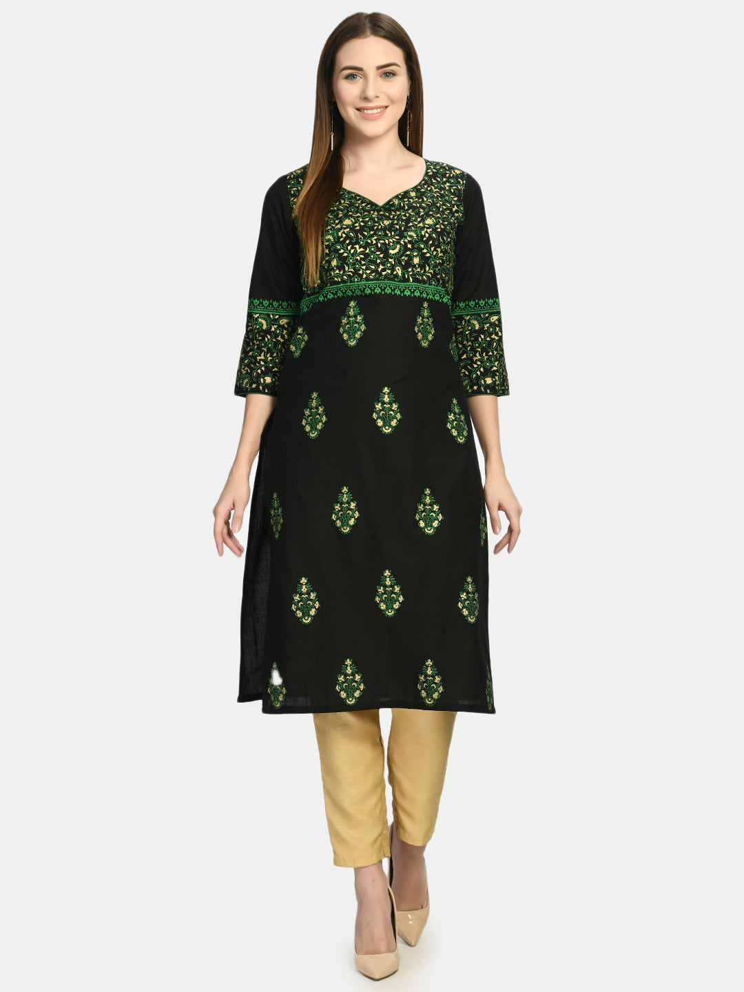 Women's Black Handblock Printed Kurti - Noz2Toz