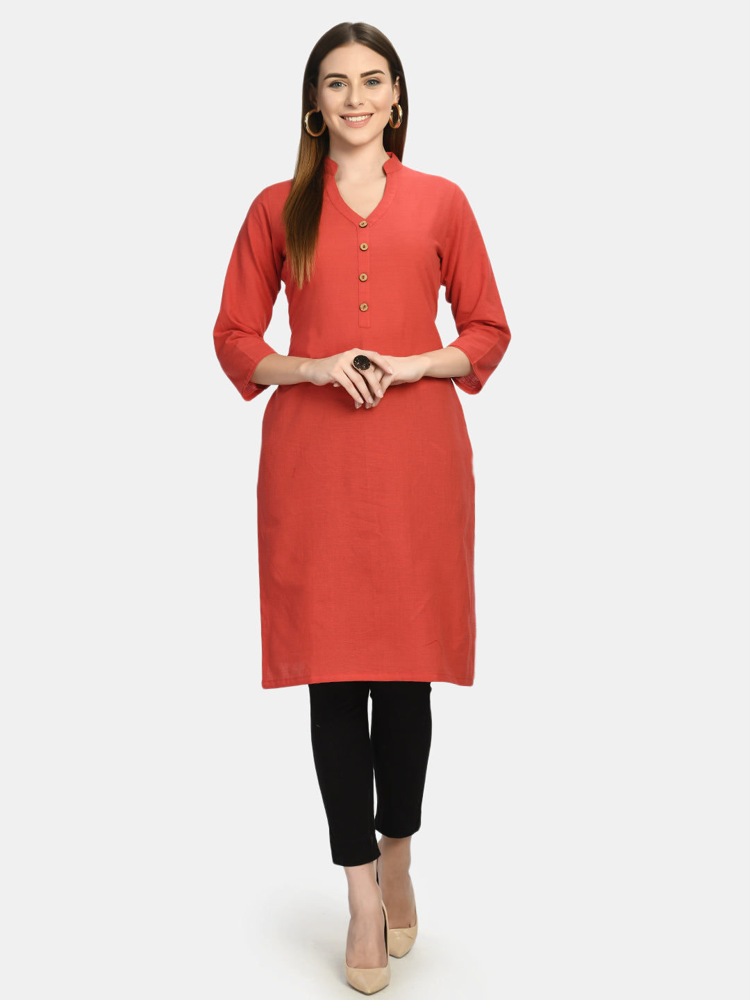 Women's Coral Orange Kurta - Noz2Toz