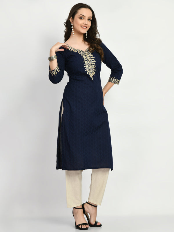 Women's Blue Embroidered Kurta - Noz2Toz