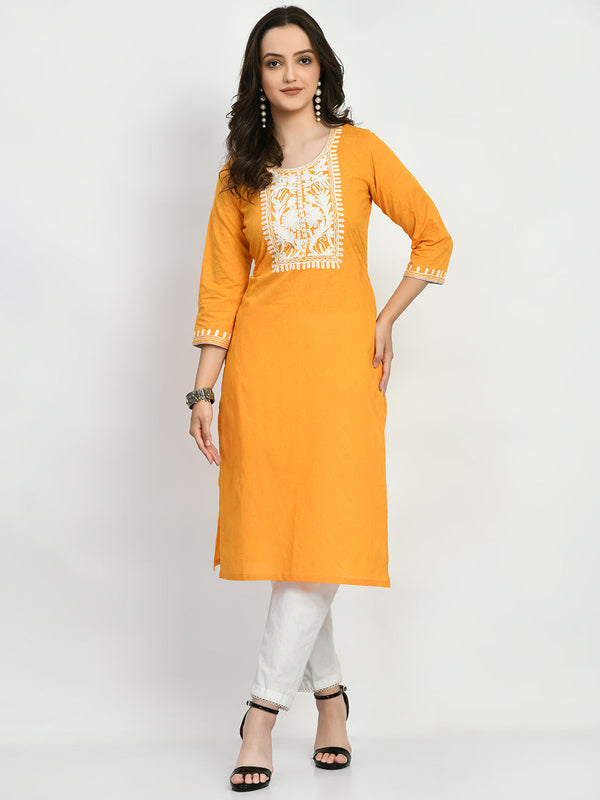 Women's Mustard Embroidered Kurta - Noz2Toz