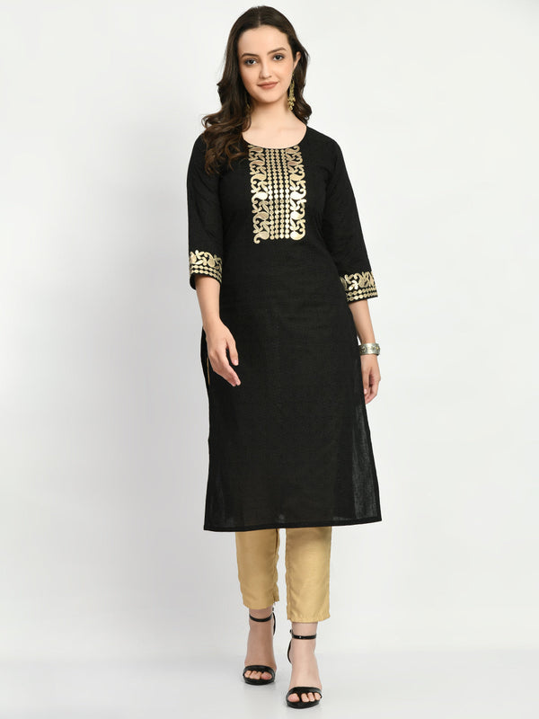 Women's Black Embroidered Kurta - Noz2Toz