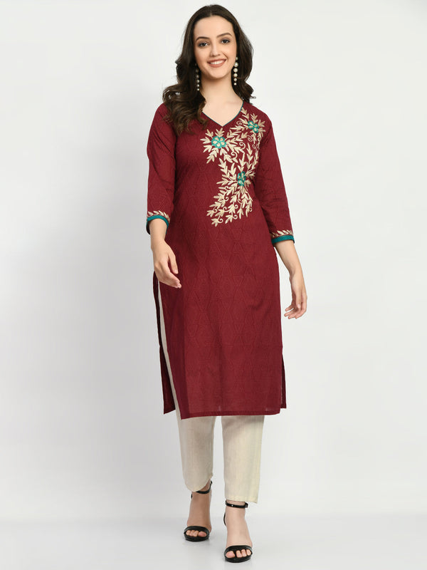 Women's Brown Embroidered Kurta - Noz2Toz